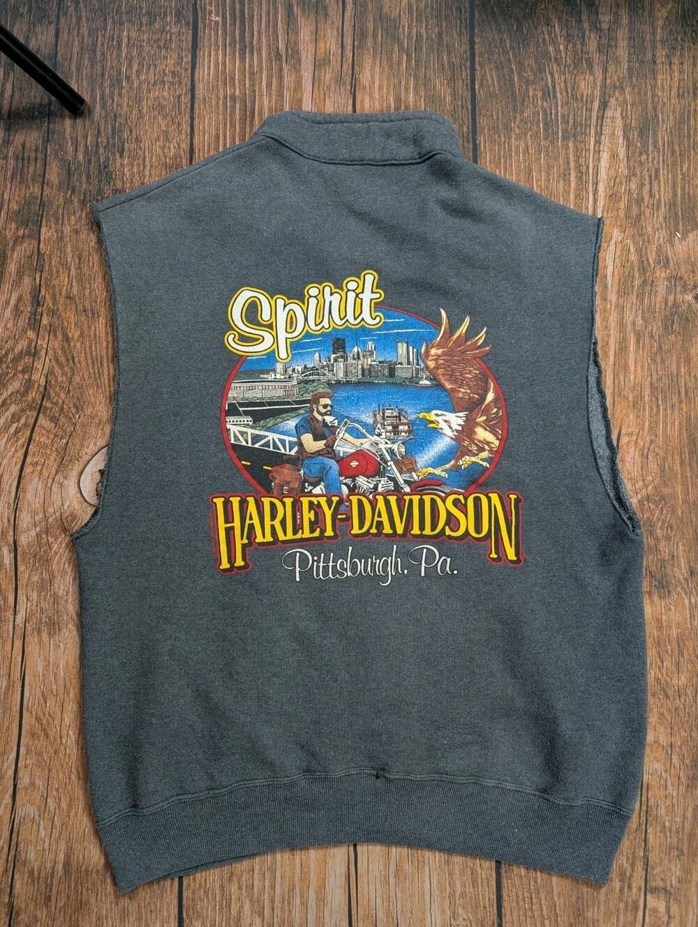 Vintage Harley Davidson Jerzees Tag 1/4 Zip Sleeveless Spirit Pittsburgh PA 90s
